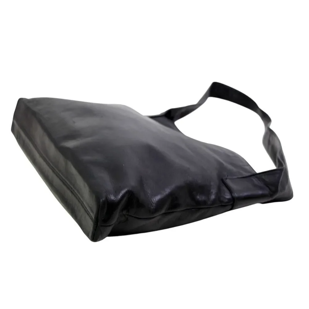 Field Manor BLACK GENUINE LEATHER TWO COMPARTMENTS SHOULDER BAG HOBO HANDBAG